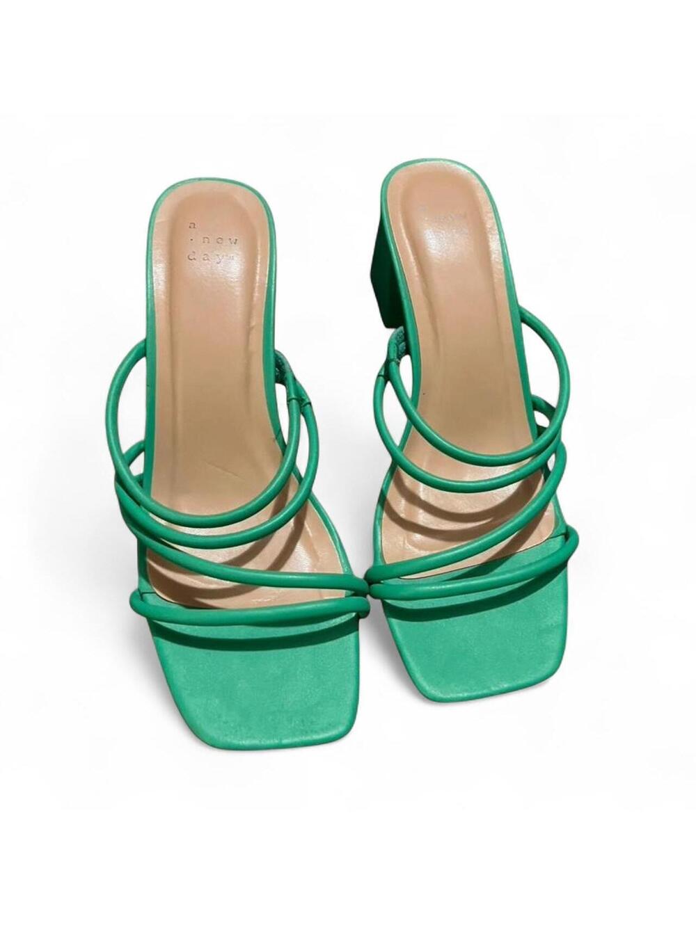 Size 9 A New Day Green Strappy Block Heel Sandals - Picture 2 of 6